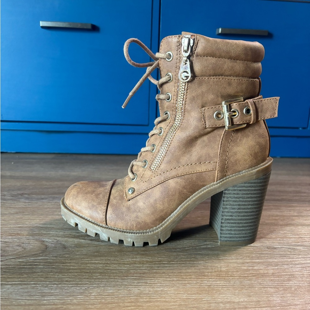 Guess Tan Lace-Up Heeled Boots